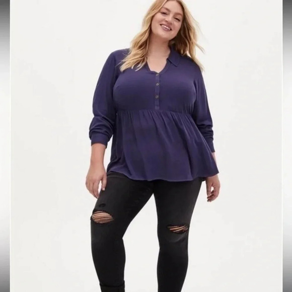 Torrid | Medieval Blue Peplum Rayon Twill Button-Front Top Plus Size 3X - Picture 5 of 5